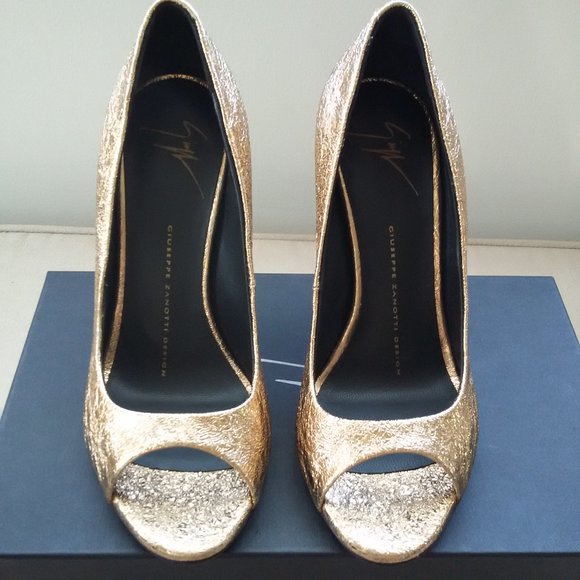 Giuseppe Zanotti Gold Peep Toe Heels - Picture 1 of 8
